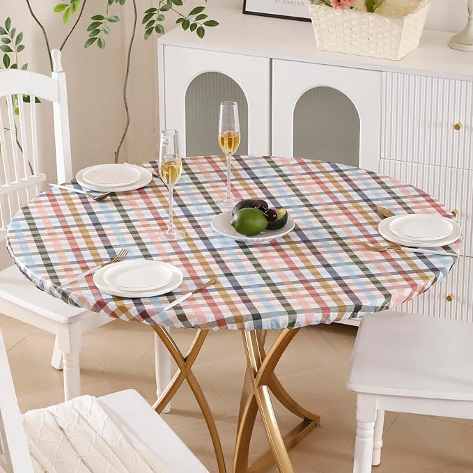 Walrus Round Vinyl Fitted Tablecloth with Flannel Backing Elastic Edge Design Table Cover Waterproof Oil-Proof PVC Table Cloth Stain-Resistant Best for 32"-36" Round