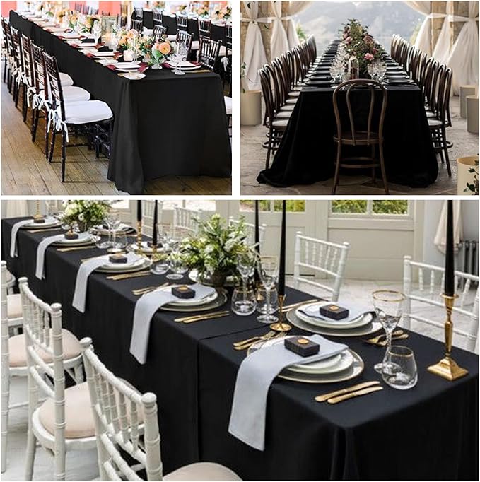 8 Pack Black Tablecloth 60 x 126 Inch Rectangular Table Cloth for 8 Foot Rectangle Tables, Wrinkle Resistant Washable Polyester Fabric Table Covers for Wedding Party Banquet Buffet