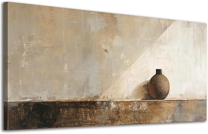 ADJUVANT Wall Art Minimalist Neutral Vase Painting 48" L x 24" W, Earth Tone Canvas Artwork Prints Simple Pottery Pictures Contemporary Rustic Wall Decor for Living Room Bedroom
