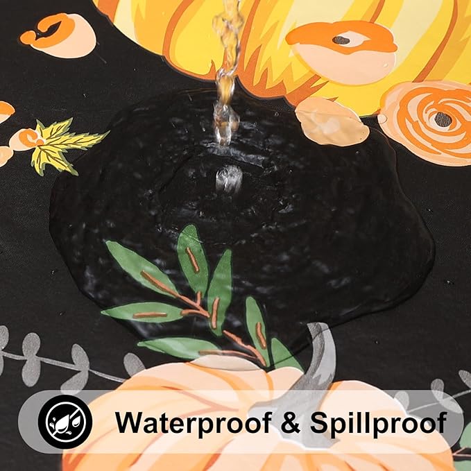 Smiry Plastic Thanksgiving Tablecloth, Pumpkin Waterproof Elastic Fitted Table Covers for 6 Foot Tables, Wipeable Flannel Backed Vinyl Tablecloths for Autumn Harvest, Parties (Black, 30x72 Inches)
