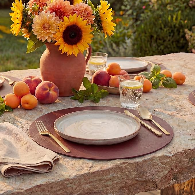 Artoid Mode Red Faux Leather Placemats Set of 6, 15 Inch Waterproof Wipeable Heat Resistant Vinyl Place Mats, Reversible Table Mats for Christmas Kitchen Dining Decor