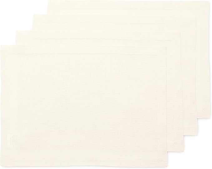 Solino Home Linen Ivory Placemats Set of 4-100% Pure Linen Placemats 14 x 19 Inch for Spring, Easter - Fete