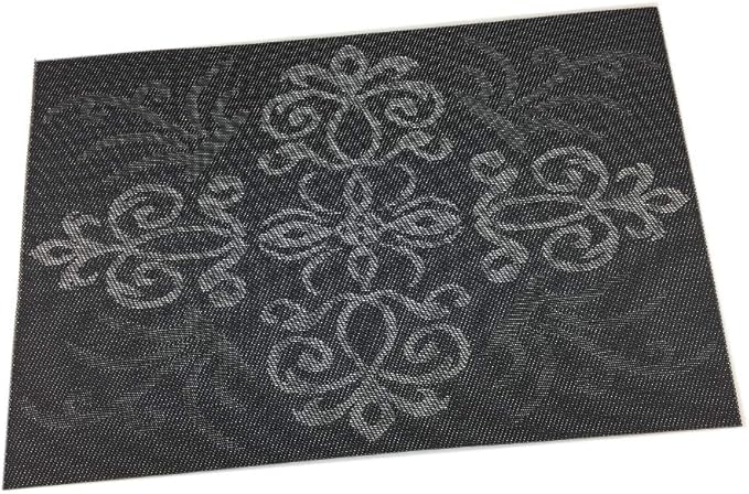 Gugrida Luxury Black Placemats Set of 6 Crossweave Woven Vinyl Placemat for Dining Table Heat Resistant Non-Slip Kitchen Table Mats Easy to Clean