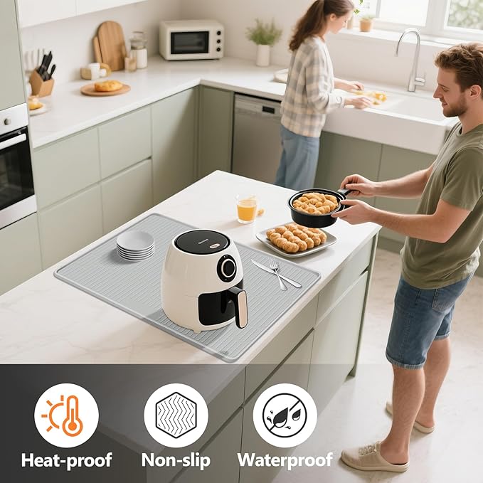 24" x 17" Heat Resistant Mat for Countertop Lanstics Silicone Baking Mat Non-Slip Air Fryer Mats Multipurpose Countertop Protector Microwave Mats Fire Resistant Mat Place Mat for Kitchen Counter