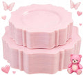 COLOSUS 100 pcs Pink Plastic Plates Set, Nice Disposable Plates,Pink Disposable plates Set for 50 Guest include 50 Dinner Plate 10.5 &50Dessert plates 8.25 for Party,Wedding, Birthday, Valentine's Day