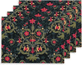 12"x18" Black Navy Red Flowers Damask Leaf Vintage Placemats Set of 4 Washable Thick Place Mats Kitchen Table Mats Decorative Linen Fabric Table Mat for Dining Table Kitchen Home Decor