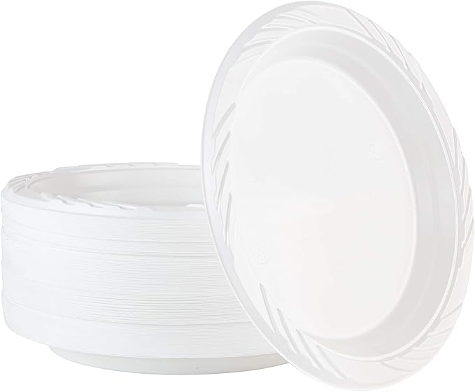 100 Count Disposable 7 Inch White Plastic Plates