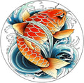 Round Tablecloth, Koi Fish Tablecloth for Side Table, Tattoo Style Japanese Wave, Fit Round Tables 32inch Diameter, Buffet Table/Parties/Holiday Dinner, Multicolor