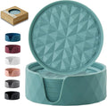 Silicone Coasters for Drinks[6 Pack]- Cup Mat with Holder for Tabletop Protection-Non-Slip, Non-Stick, Coffee Table Decor, Great Gift for Any Occasion, Light Blue