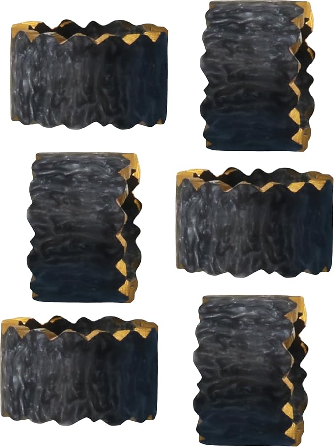 CLEENTABLE Epoxy Resin Napkin Holders for Cloth Napkins - 6 Pcs Elegant Napkin Holders for Dining Table Decor, Parties, Weddings & Holidays - Modern Tabletop Accessory (Black Gold)