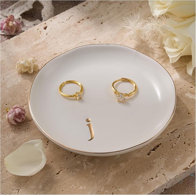 Lolalet Handmade Ceramic Ring Dish Jewelry Tray Plate with Initial, Small Monogram Gift for Her Women Girls Mother, Hostess, Engagement, Bridal Shower, Maid of Honor, Bridesmaid, Birthday, Christmas