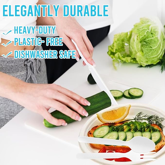 250 Count Compostable Disposable Non Plastic Knives, Large Heavy Duty Biodegradable Utensils, Eco Friendly Durable Sturdy Recyclable Knives Flatware Silverware for Party Wedding Daily Use