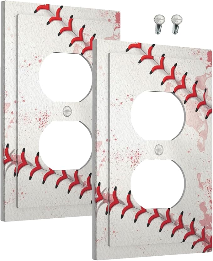 Outlet Covers Baseball Sports Ball Game 1 Gang Duplex Light Switch Cover Plate Decorative Wall Plates Electrical Switchplate Receptacle for Bathroom Bedroom Decor（2 Pack）