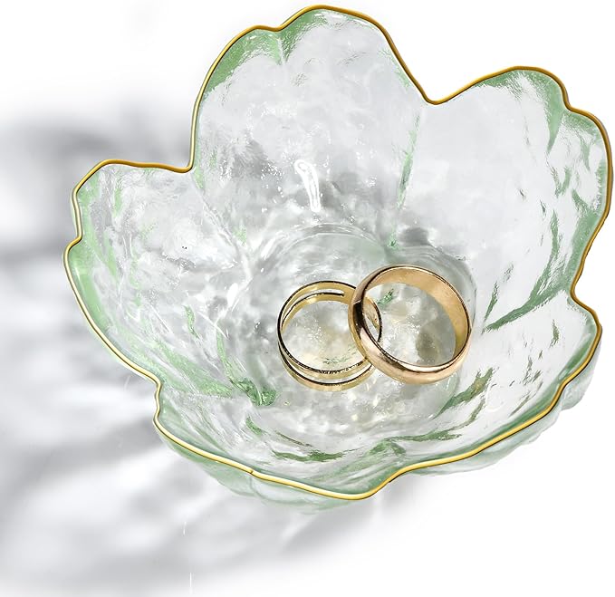 Green Glass Jewelry Trinket Dish, Cherry Blossom Decor Ring Holder Tray, Small Trinket Bowl Gifts for Women