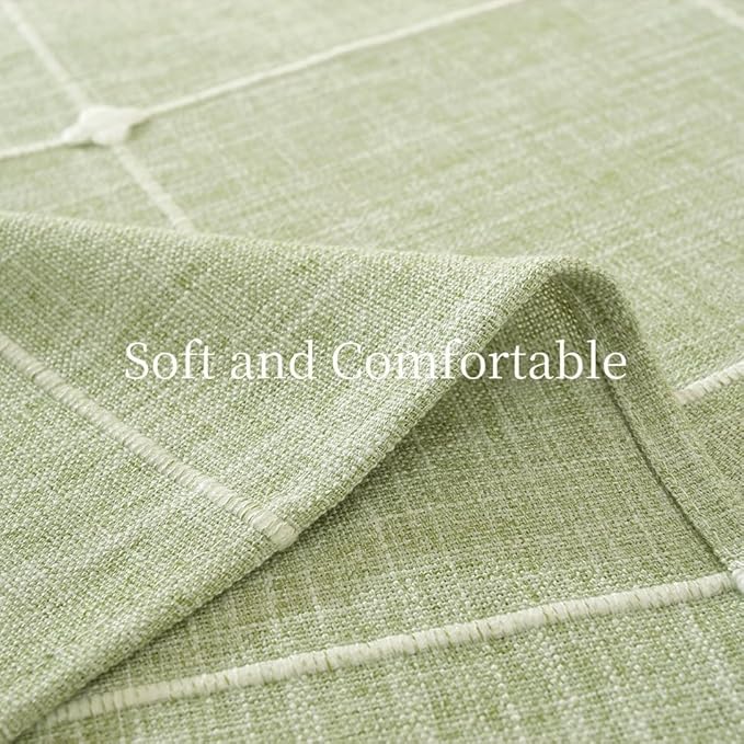 Zobesta Linen Green Table Cloth Checkered 86 x 53 Inch Linen Tablecloth Rectangle Tables, Farmhouse Soft Boho Tablecloth for Outdoor, Party, Holiday, Picnic, Dining