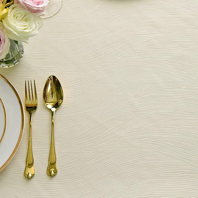 maxmill Jacquard Table Cloth Swirl Design Water Proof Wrinkle Free Heavy Weight Soft Tablecloth Decorative Fabric Table Cover for Outdoor and Indoor Use Square 60 x 60 Inch Ivory