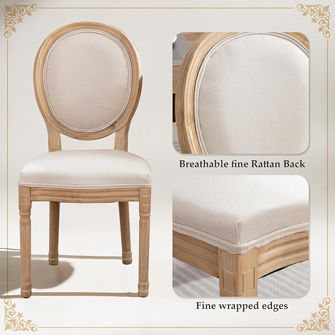 SoarFlash French Dining Chairs Set of 4, Vantage Dining Chair with Round Back, Farmhouse Country Dining Chair for Kitchen,Bedroom,Beige
