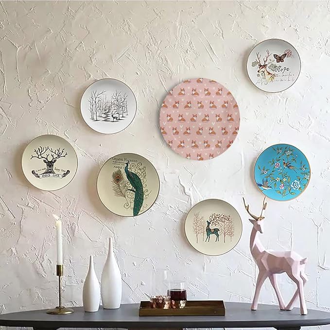 Decorative Plates, Dog Lover Print Ornament, Cute Little Corgi Jumping Running and Standing, 7 Inch, 1 Plate with 1 Display Stand, Coral Orange White