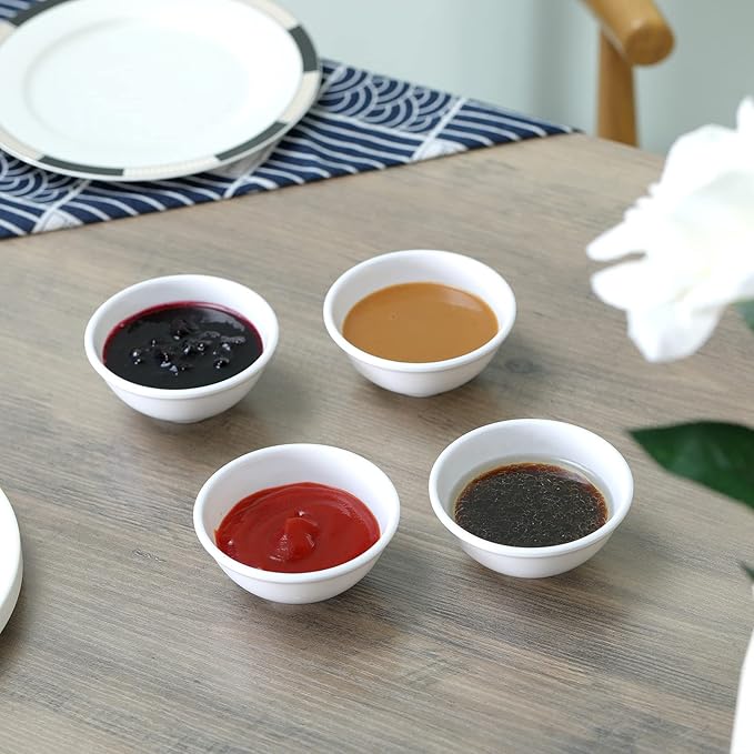 Mini Dipping Bowls Set, Soy Sauce Dishes 4.5 Oz 3.5 Inch Mini Bowls Set,Unbreakable Melamine Plastic Bowls for BBQ Sauce, Seasoning Condiments Appetizer, White,12 Pack