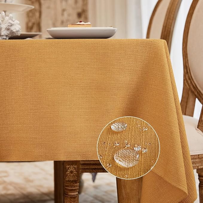 BALCONY & FALCON Rectangle Tablecloth Washable Wrinkle Resistant and Water Proof Table Cloth Decorative Linen Fabric Tablecloths for Dining Parties Kitchen Wedding and Outdoor Use (Golden, 55x70)