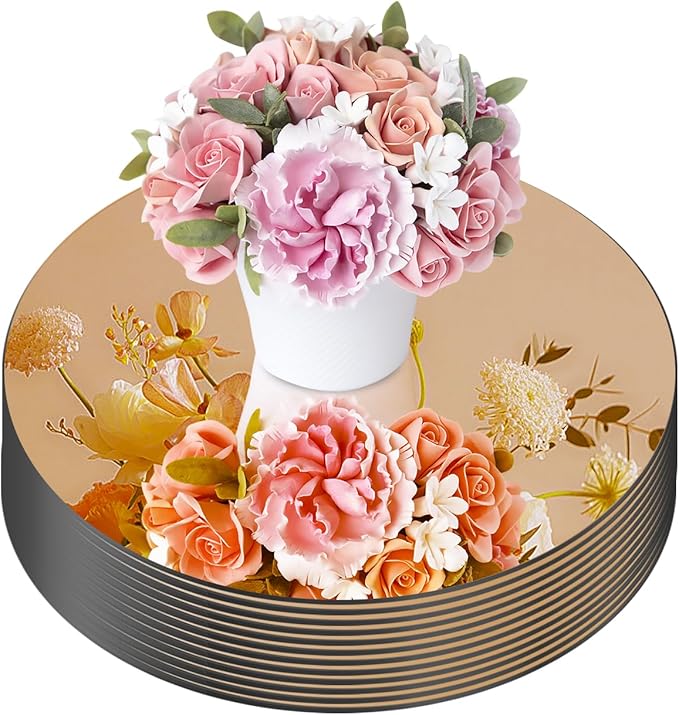 12" Gold Mirror Centerpieces for Table, 12Pcs Glass Round Mirror Table Centerpieces，Color Glass Trays with Feet for Wedding Decorations,Parties,Baby Shower, 2mm Thick