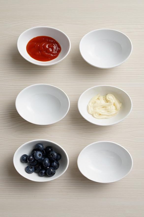 Dipping Bowls, 3 OZ Small Serving Bowls for Side Dishes,Set of 6 Mini Appetizer Plates for Condiment Sushi Ketchup, Porcelain, Tomato Sauce, Soy Sauce Dish Ceramic (4 Inch(3 Ounce))