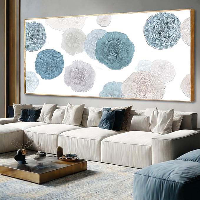 VAYIMDH Blue Hand Painted Wall Art Abstract Canvas Paintings Contemporary Wall Decorations 40"x86" Bedroom Artwork Pictures for Dining Room