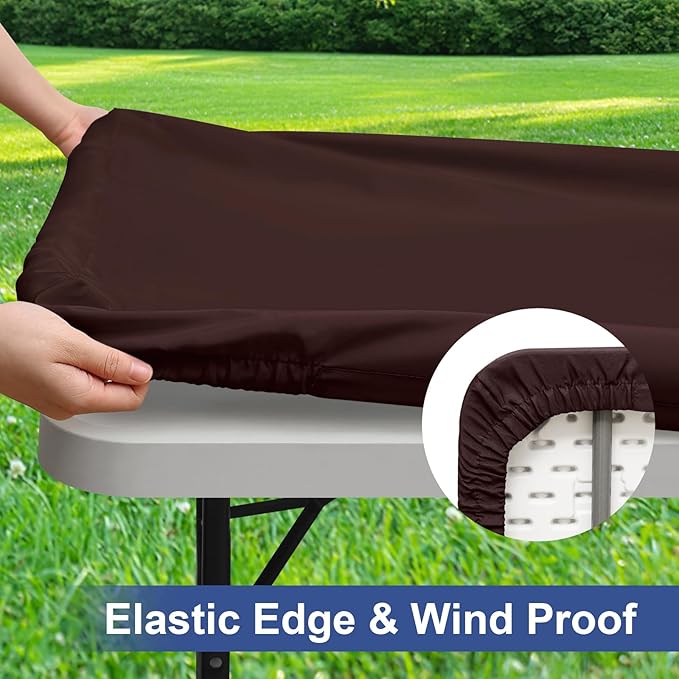 homing 2 Pack Rectangle Table Cloth, Elastic Fitted Fabric Tablecloth Fits for 8 Foot Folding Tables, Washable Table Cover for Picnic, Camping, Indoor & Outdoor (Coffee, 30" x 96")
