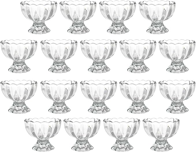 Iced Cream Dessert Bowl，Set of 18，6oz Vintage Glass ware with Heavy Base, Drinking Cup for Sundae, Fruit, Ice Cream, Snack, Condiment (18)