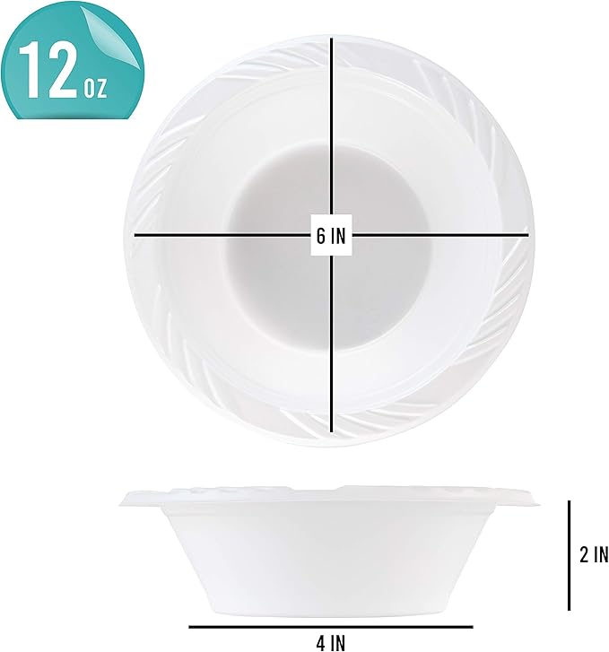 200 Count Disposable 12 ounce White Plastic Soup Bowls