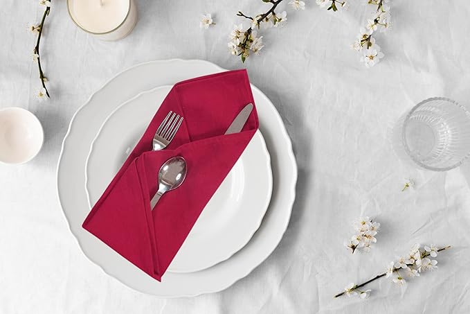 ACCENTHOME Accent Home 100% Cotton Napkins, Delicate Cloth Napkins for Dinners, Parties and Weddings，18 x 18 Inch Set of 12 - Red