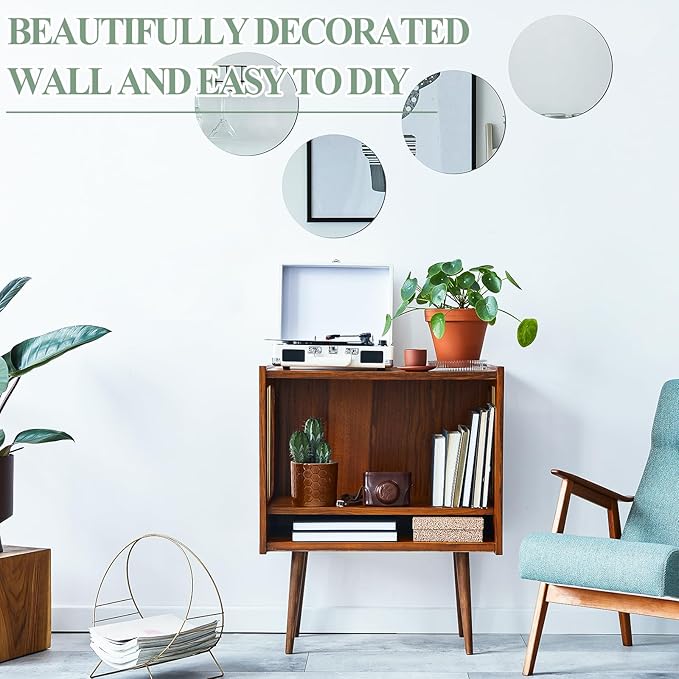 Cindeer Set of 24 Acrylic Round Mirror Plate Circle Mirror Trays Wedding Baby Shower Party Centerpieces for Tables Self Adhesive Non Glass Stickers for Home or Wall Candle Crafts Decor(16 Inch)