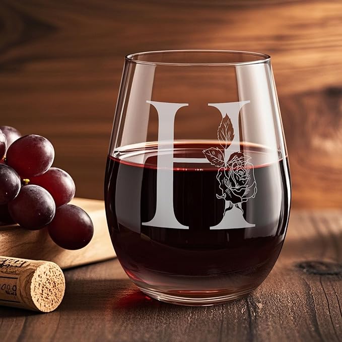 Valentines Day Gifts for Her, Gifts for Women Her Friend Mom Grandma Wife Sister Bridesmaid Nurse, Birthday Galentines Mothers Day Christmas, Personalized Initial Customized Wine Glasses 18OZ(H)