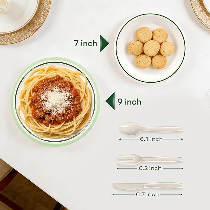 10''9'' Compostable Paper Plates With Green Circle Rims