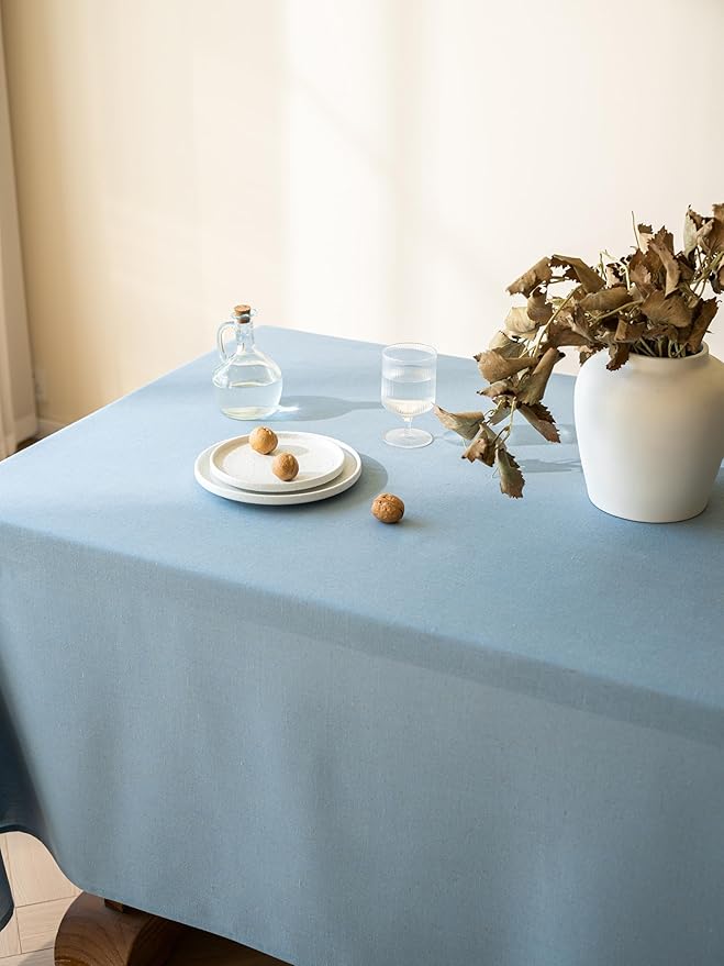 Blue Linen Table Cloths for Rectangle Tables Farmhouse Neutral Tablecloth Rectangular Kitchen Decoration Dining Table Cover Washable 60x120