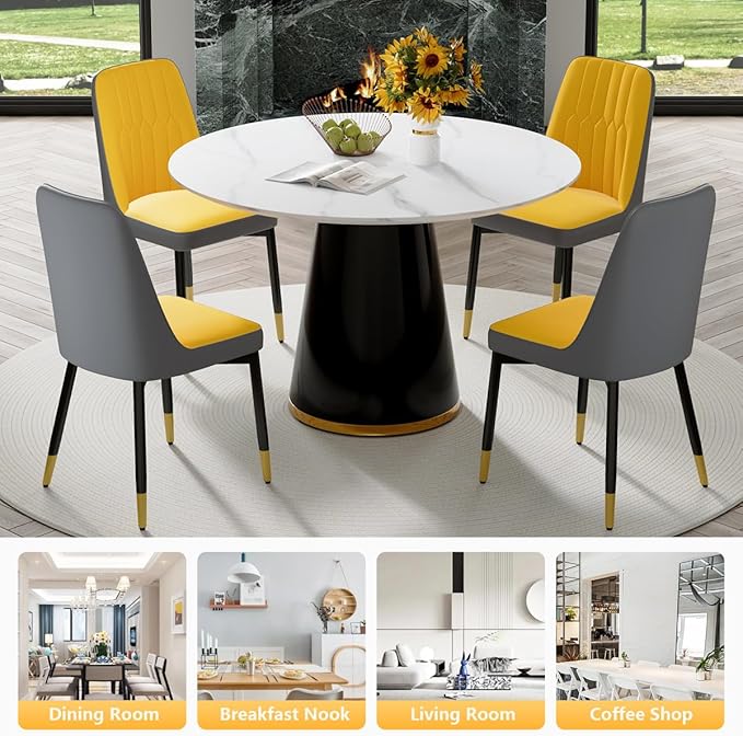 Round Dining Table Set for 4, Modern 45'' Small Dining Table for Kitchen, Space Saving, Easy Assembly