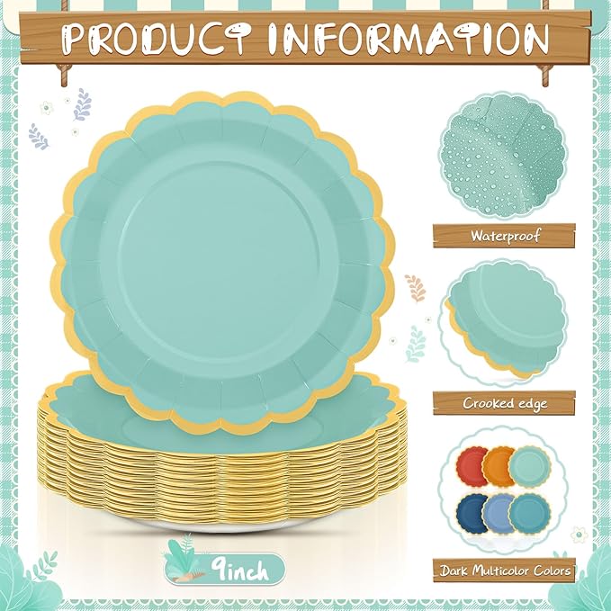 96 Pcs Blue and Orange Fall Paper Plates 9 Inch Gradient Scalloped Paper Plates Disposable Dinner Dessert for Birthday Wedding Bridal Party Supplies, 6 Colors