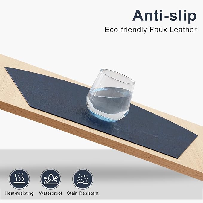 Homaxy Round Table Placemats Set of 4, Washable Wedge Shaped Faux Leather Table Mats, Wipeable Kitchen Dinner Place Mats for Indoor Outdoor, Navy Blue