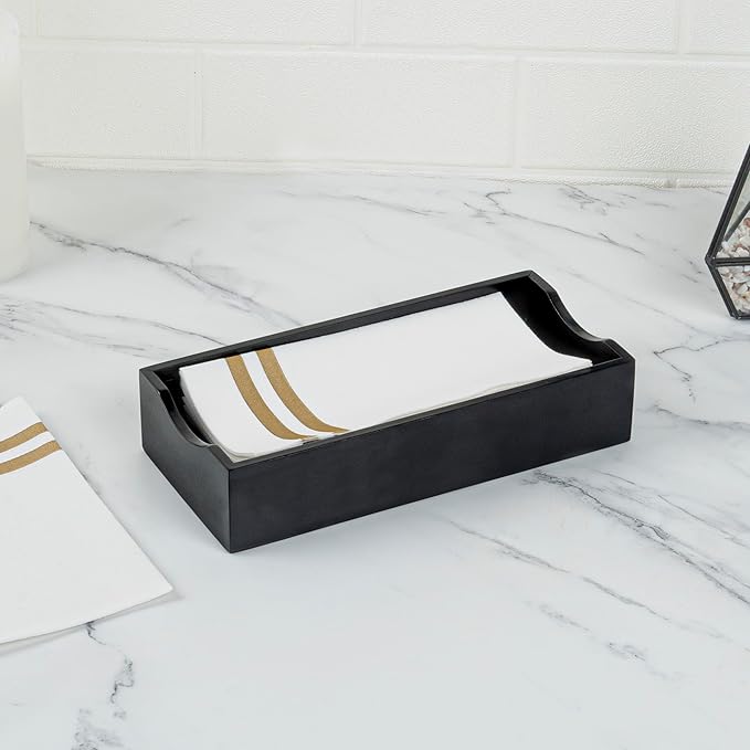 Restaurantware 9.5 x 4.25 x 2 Inch Flat Napkin Holder 1 Rectangle Wooden Napkin Holder - For Kitchen Tables or Countertops Sturdy Black Bamboo Kitchen Napkin Holder Dining Room Decor