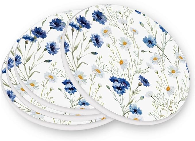 Coasters for Drinks Cup Coasters for Coffee Table Desk Cup Mat Cork Backing for Coasters Round Home Decor Daisy