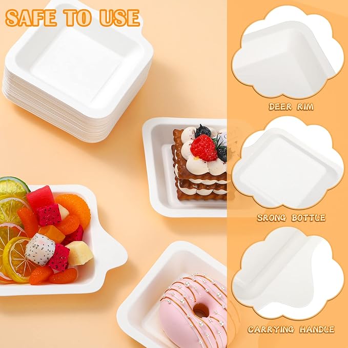 Remerry 1000 Pcs Small 4 Inch Paper Plates Bulk Disposable Plates Paper White Square Dessert Cake Party Snack Sugarcane Bagasse Fiber Wedding Birthday Dinner Graduation Pet Feeding (4.45 x 5.24 Inch)