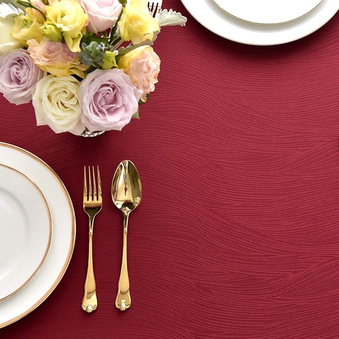 maxmill Jacquard Table Cloth Waving Pattern Water Proof Wrinkle Free Heavy Weight Soft Tablecloth Decorative Fabric Table Cover for Outdoor and Indoor Use Rectangular 60 x 104 Inch Red