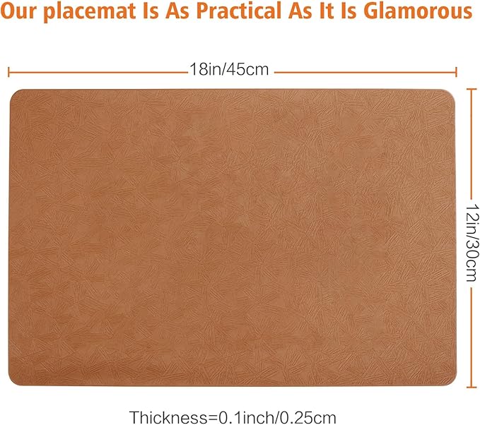 Vinyl Placemats Set of 4 Heat Resistant Easy Clean Non-Slip Place Mats for Dining Table Faux Leather Waterproof Stain Resistant Wipeable Washable PVC Table Mats(4, Light Brown)