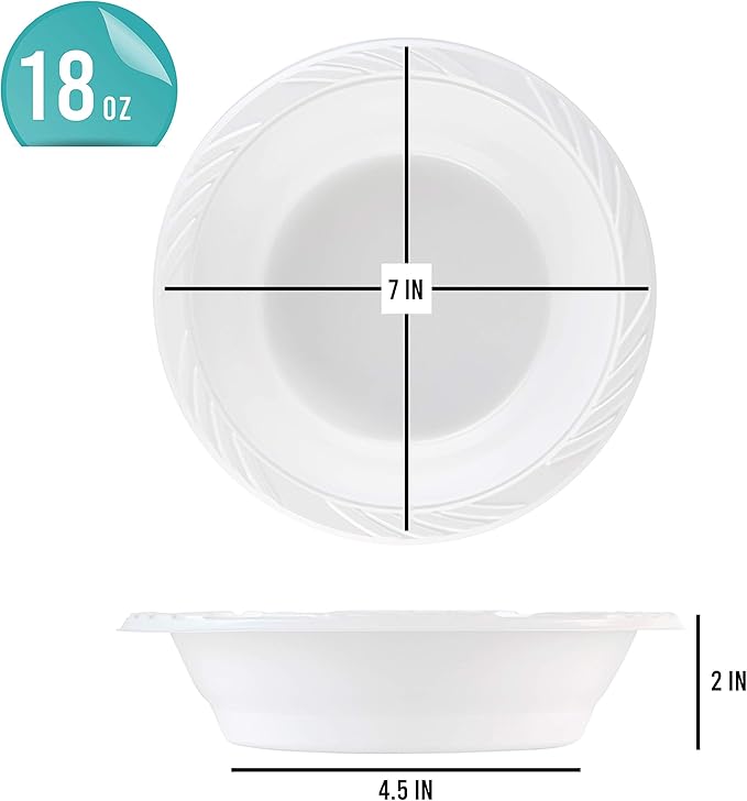 50 Count Disposable 18 ounce White Plastic Soup Bowls