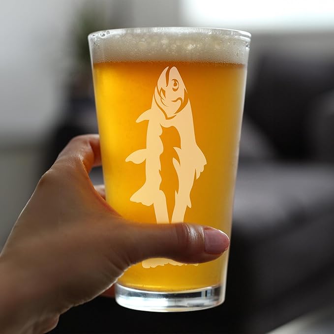 Bevvee Trout - Pint Glass for Beer - Trout Fishing Gifts for Fisherman - Fun Fish Cups & Lake House Decor - Set of 4-16 oz