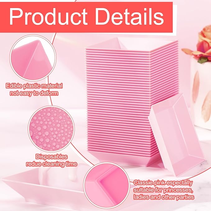Zhehao 100 Pcs Plastic Dessert Appetizer Plates Disposable, 3.6 x 3.6 Inch Small Square Plastic Dessert Cake Plate for Party, Valentine's Day Wedding Birthday Bridal Baby Shower Supplies (Pink)