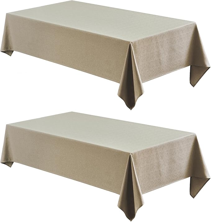2 Pack Rectangle Tablecloth, 60x104 inch, Water Resistant Wrinkle Free Linen Textured Table Cloth Washable, Decorative Fabric Table Cover for Dining, Party and Camping, Mocha