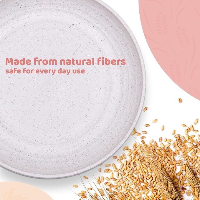 MISS BIG Wheat Straw Plates 8 inches,Plastic Plates Reusable Set of 4,Dinner Plates for Kids&Adults,Dishwasher & Microwave Safe,Eco-Friendly,BPA Free with 4 Colors