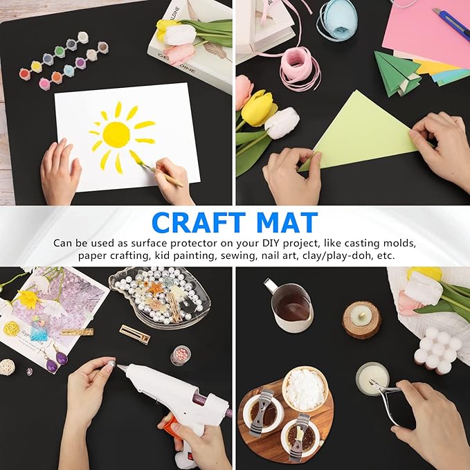 Gartful Black Silicone Mat for Crafts, 35.4 x 23.6 x 0.06 inches Silicone Craft Mat, Extra Large Silicone Sheet Thick Pad for Jewelry Casting Resin Molds, Painting, Counter Table, Placemat, Non-Slip