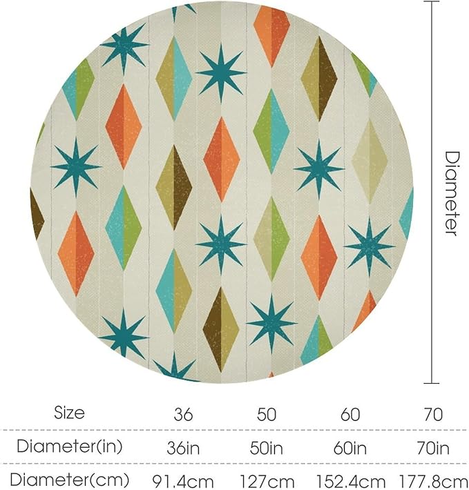 Mid Century Round Tablecloth, Modern Colorful Abstract Geometric Retro Art Printed Tablecloth for Home Party Dining Room Kitchen Decor 50Inch(127cm)